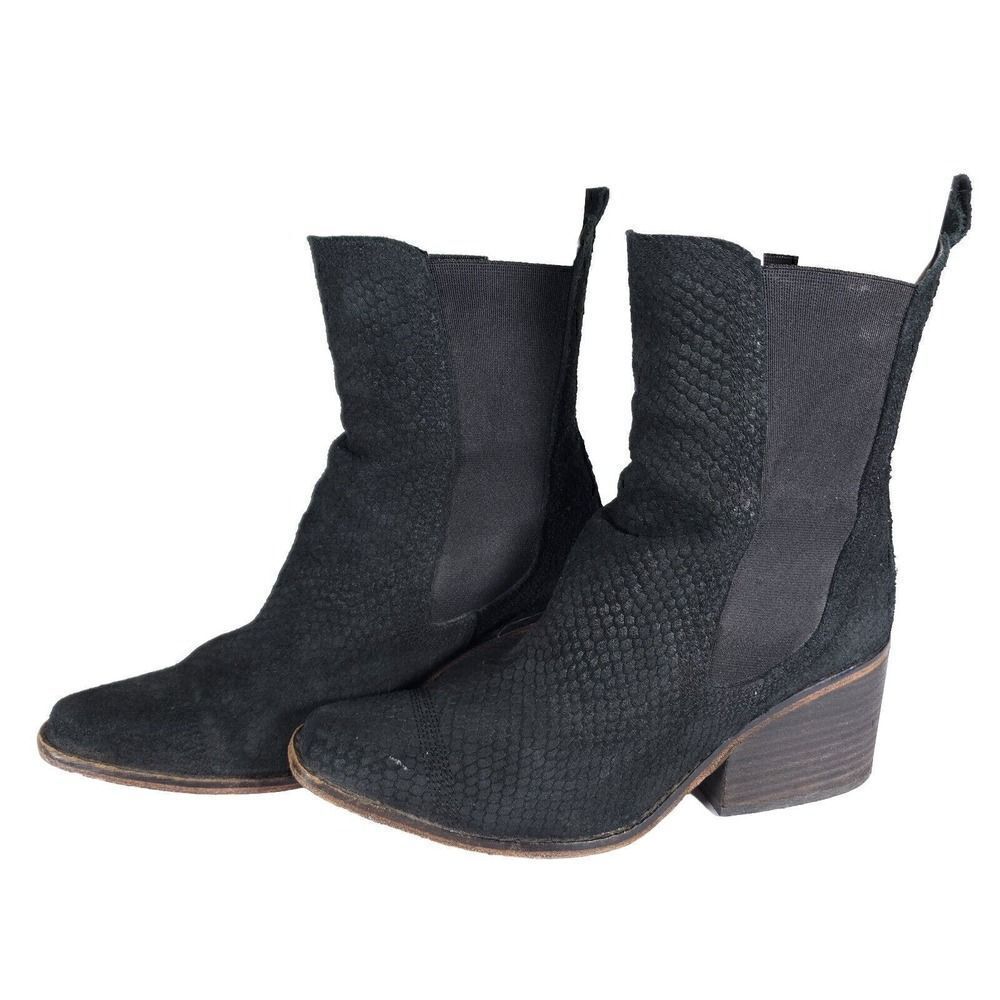 Free People Women's Benson US6,5 EU37 Black Suede Snakeskin Pull On Chelsea Boot